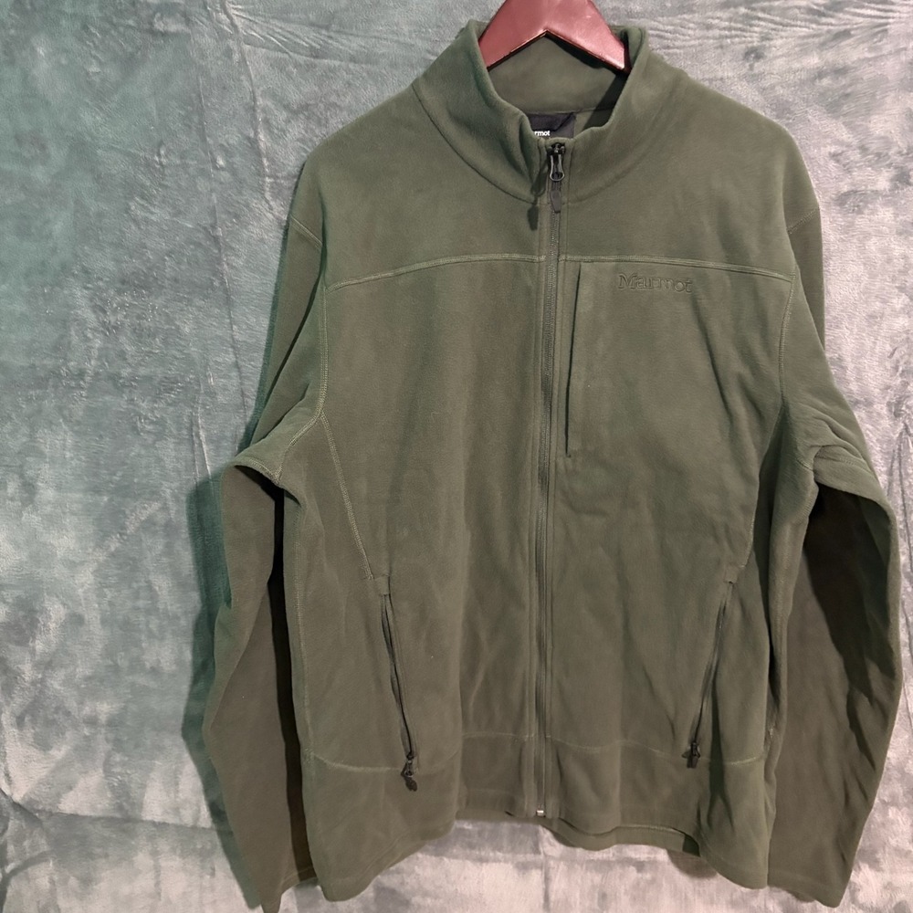 Marmot Sweater Mens XL Green Full Zip Chest Pocket Pull over Fleece
